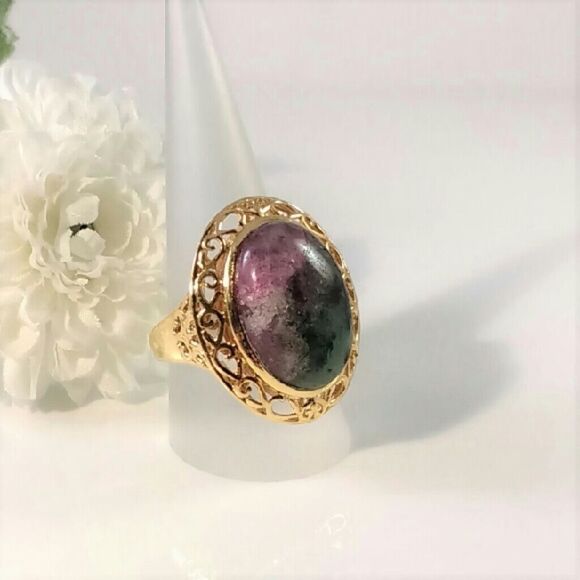 Ruby Zoisite Ring 14k YG over Silver 23.6 Carats Size 9 - Picture 1 of 4